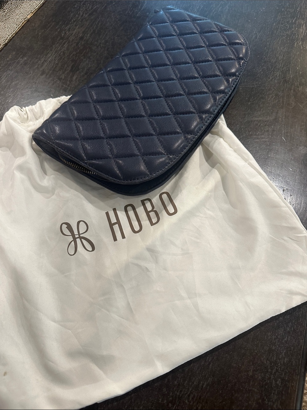 HOBO Quilted Navy Leather Wristlet Wallet